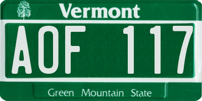 VT license plate AOF117