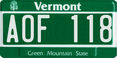 VT license plate AOF118