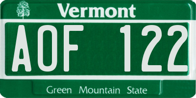 VT license plate AOF122