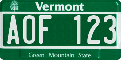 VT license plate AOF123