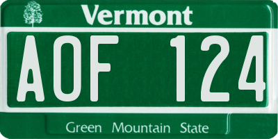 VT license plate AOF124