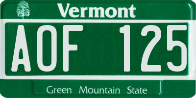 VT license plate AOF125