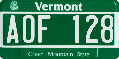 VT license plate AOF128