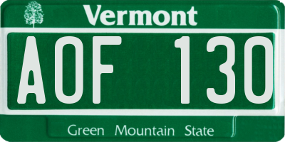 VT license plate AOF130