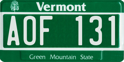 VT license plate AOF131