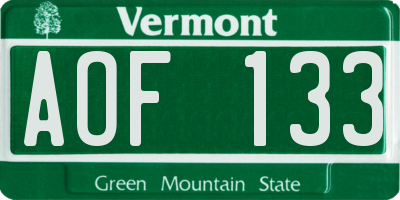 VT license plate AOF133