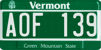 VT license plate AOF139