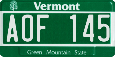 VT license plate AOF145