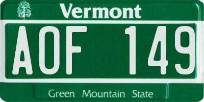 VT license plate AOF149