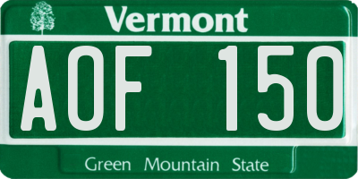 VT license plate AOF150