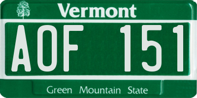 VT license plate AOF151