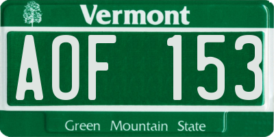 VT license plate AOF153