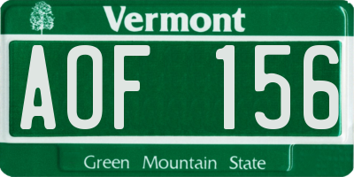 VT license plate AOF156