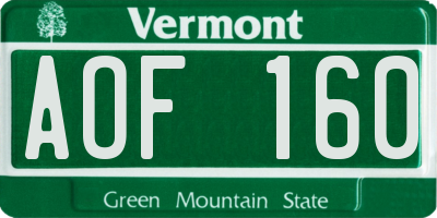 VT license plate AOF160