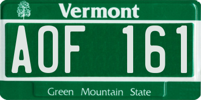 VT license plate AOF161