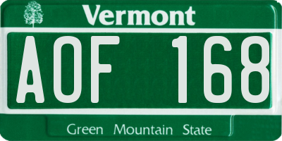VT license plate AOF168