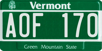 VT license plate AOF170