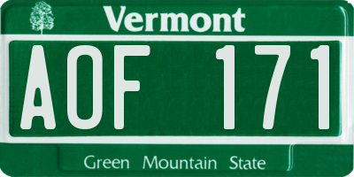 VT license plate AOF171