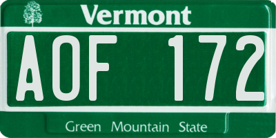 VT license plate AOF172