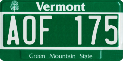 VT license plate AOF175
