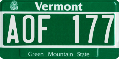 VT license plate AOF177