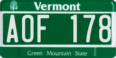 VT license plate AOF178