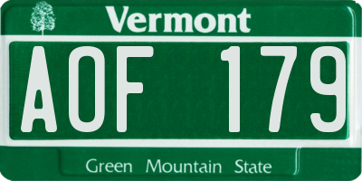 VT license plate AOF179