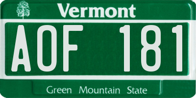 VT license plate AOF181