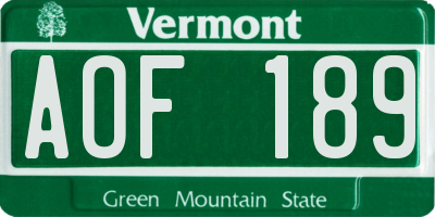 VT license plate AOF189