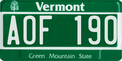 VT license plate AOF190