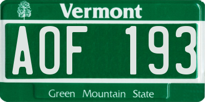 VT license plate AOF193