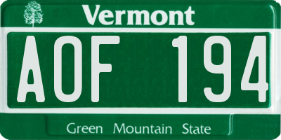 VT license plate AOF194