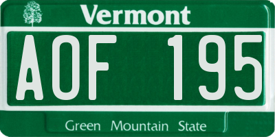 VT license plate AOF195