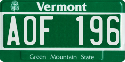 VT license plate AOF196