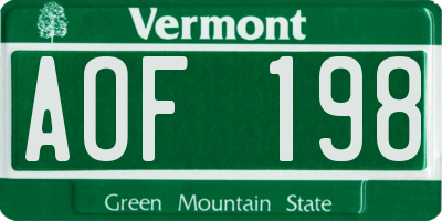 VT license plate AOF198