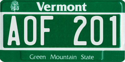 VT license plate AOF201