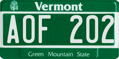 VT license plate AOF202
