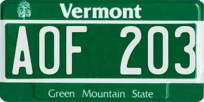 VT license plate AOF203