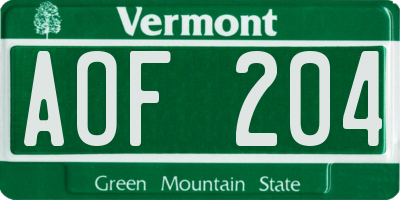 VT license plate AOF204