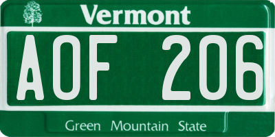 VT license plate AOF206