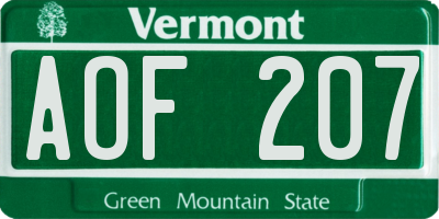 VT license plate AOF207