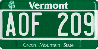 VT license plate AOF209