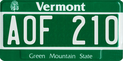 VT license plate AOF210
