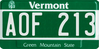 VT license plate AOF213