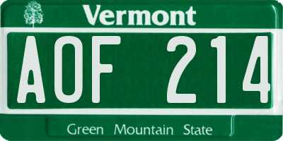 VT license plate AOF214
