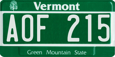 VT license plate AOF215