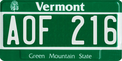 VT license plate AOF216