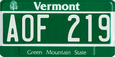 VT license plate AOF219