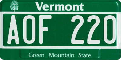 VT license plate AOF220