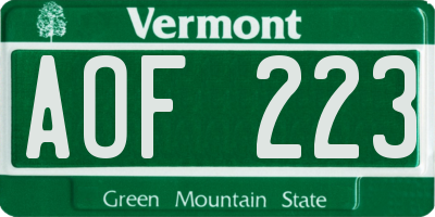 VT license plate AOF223